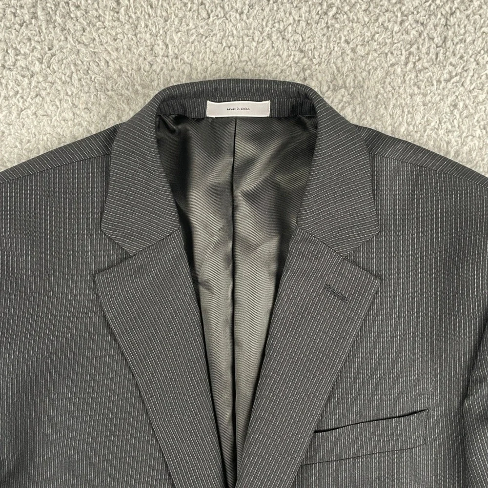 JF J Ferrar Blazer Mens 38L Gray Pinstripe Slim Fit 2 Button Suit Jacket Pockets